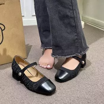 Лето 2024 года, новые модные туфли с квадратной головкой и цветными блоками, легкие, универсальные, удобные, на высоком каблуке, для женщин 35 бежевый