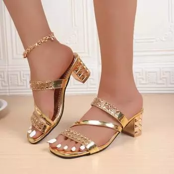 Лето 2024 года, новые модные женские босоножки с квадратными головками и толстыми высокими каблуками 35