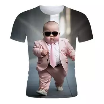 Лето 2024 года, новые мужские и женские футболки с круглым вырезом и 3D-принтом, популярная модная линейка для маленьких мальчиков XS