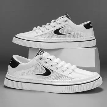 Лето 2024 года, новые низкие дышащие мужские туфли, студенты, удобные и пустые сетчатые туфли для доски, мужские простые с одной педалью 39