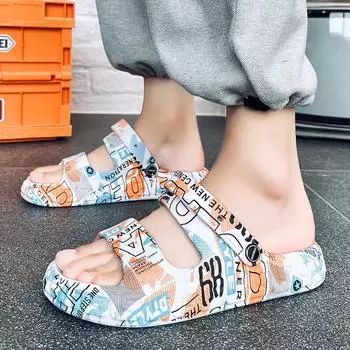 Лето 2024 года, новые односложные тапочки для мужчин и женщин, пляжная обувь на платформе большого размера с открытым носком, сандалии, которые не боятся наступать на дерьмо 36-37 чёрный