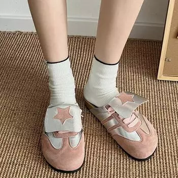Лето 2024 года, новые полутапочки с толстой подошвой и пятиконечной звездой, женская одежда, корейская версия повседневных ретро-ленивых тапочек 35 коричневый