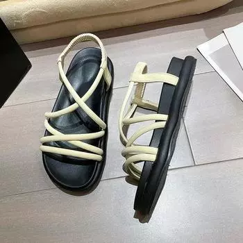 Лето 2024 года, новые повседневные модные черные туфли с перекрестными ремешками и толстым подметкой, с открытым носком Caligae 35 чёрный