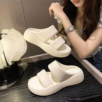 Лето 2024 года, новые сандалии-тапочки на толстой подошве с мягкой подошвой для женщин 35 чёрный