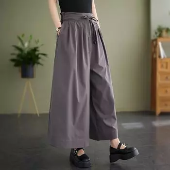 Лето 2024 года, новые темные ретро-брюки в японском стиле, свободные широкие повседневные брюки для женщин one size fits all чёрный