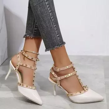 Лето 2024 года, новые женские туфли больших размеров, женские босоножки на шпильке с заостренным носком и пряжкой из стразов, женские туфли на высоком каблуке 35 красный