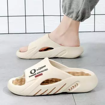 Лето 2024 года, новый материал EVA, мягкая подошва, удобная и противоскользящая внешняя одежда, спортивные дышащие толстые подошвы, повседневные пляжные тапочки для пар большого размера 38 чёрный/зелёный