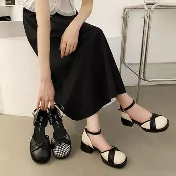 Лето 2024 года, новый модный тренд, туфли Мэри Джейн на толстом каблуке, босоножки Baotou, женская обувь 35 бежевый