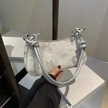 Лето 2024 года, новый принт с бабочками, милая, свежая и повседневная модная сумка с подвеской в иностранном стиле на одно плечо с косой талией белый