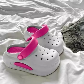 Лето 2024 года, популярные универсальные модные тапочки с носками и носком для женщин, модные нескользящие толстые подошвы 36 розовый