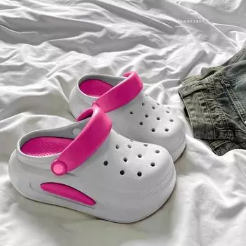 Лето 2024 года, популярные универсальные модные тапочки с носками и носком для женщин, модные нескользящие толстые подошвы 36 розовый