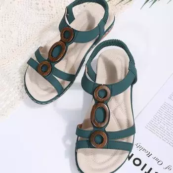 Лето 2024 года сандалии в этническом стиле женские бохо пляжные ретро женские туфли больших размеров 36 зелёный