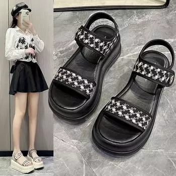 Лето 2024 года, женская обувь на платформе, высокие каблуки, босоножки One Word для женщин, туфли-лодочки на каблуке, бежевые, водонепроницаемые, трендовая распродажа 35