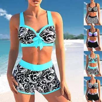 Лето 2024, комплект из двух предметов, пляжное бикини, сексуальный комплект купальников, летний женский новый принт, бикини из двух предметов, пляжный купальник S чёрный