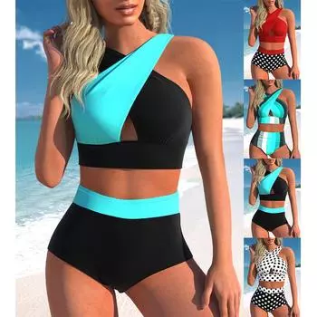 Лето 2024, комплект из двух предметов, пляжное бикини, сексуальный комплект купальников, летний женский новый принт, бикини из двух предметов, пляжный купальник S чёрный