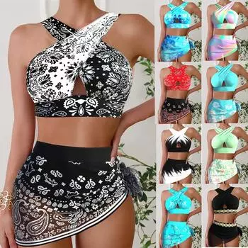 Лето 2024, комплект из двух предметов, пляжное бикини, сексуальный комплект купальников, летний женский новый принт, бикини из двух предметов, пляжный купальник S разноцветный