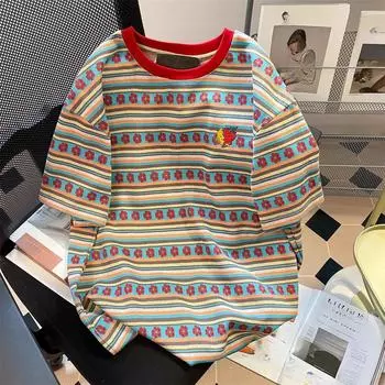 Лето 2024, красочная футболка с цветочным принтом для женской одежды, винтажная футболка Harajuku из чистого хлопка, футболка большого размера, женская роскошная одежда, топы Y2k M