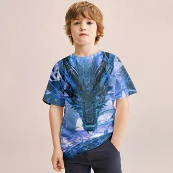 Лето 2024, красочный волшебный дракон для детей от 4 до 14 лет, крутая легкая и дышащая футболка с 3D принтом для мальчиков и девочек, топы 100CM