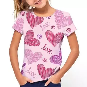 Лето 2024, легкая и дышащая футболка с 3D графическим принтом для девочек, милые детские футболки с 3D мультяшным принтом, топы, 2024 г. 100CM