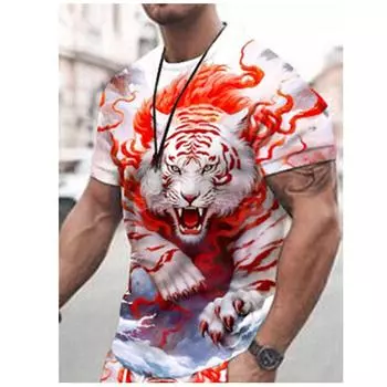 Лето 2024, мужская футболка на каждый день, повседневная, с короткими рукавами, верхняя уличная мода, свободная футболка с круглым вырезом, 3D животный принт S