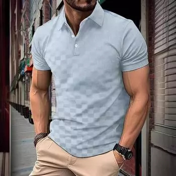 Лето 2024, мужская рубашка-поло из ледяного шелка, жаккардовая футболка в клетку, мужская модная повседневная футболка с коротким рукавом, мужские топы S белый