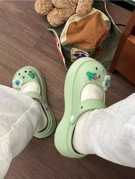 Лето 2024 на пляже Милая обувь Kawaii Платформа Слайды женские тапочки и сандалии Зеленые толстые распродажа F Легко носить ПВХ WI 35