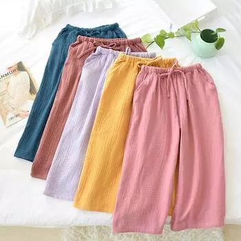 Лето 2025 года, новые брюки из 100% хлопкового крепа, большие размеры, свободные домашние брюки, разноцветные укороченные брюки, женские шорты M