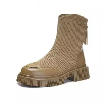 Лето 2024 Новые кроссовки Модные повседневные ботинки для женщин Легкие туфли на платформе Трендовые вязаные дышащие женские ботильоны 35 хаки