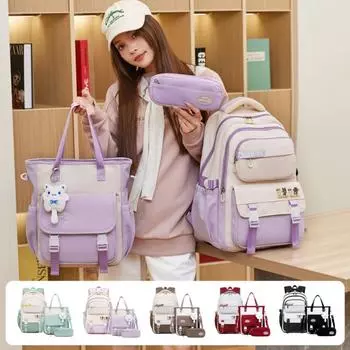 Лето 2024, новые милые сумки для начальной школы с героями мультфильмов, легкая сумка для девочек, школьная книга для девочек, комплект из 3 предметов, детский рюкзак, сумка для занятий 5-6 классов Style B фиолетовый