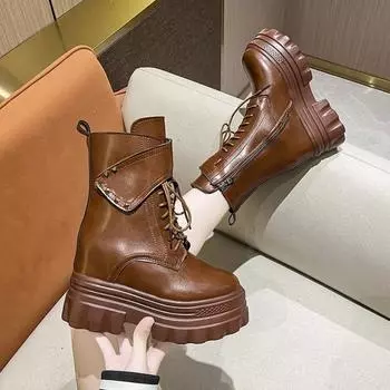 Лето 2024 Новые модные повседневные ботинки для женщин Легкие туфли на платформе Трендовая мода Женские ботильоны botas de mujer 34 коричневый