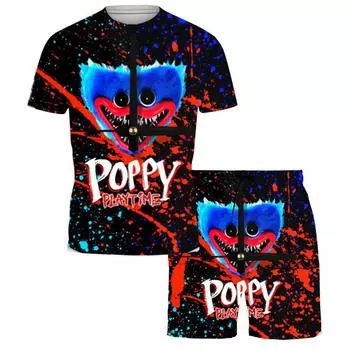 Лето 2024, новый комплект Poppy Playtime с 3D принтом для мужчин и женщин, с короткими рукавами, пляжные брюки большого размера, лето 2024 S