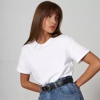 Лето 2024, однотонная свободная женская футболка, модная повседневная футболка с круглым вырезом и коротким рукавом, женские элегантные простые офисные футболки 24139 S чёрный