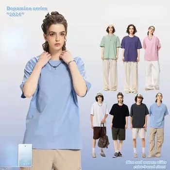 Лето 2024, однотонные футболки из чистого хлопка, женские Harajuku, большие топы с короткими рукавами, унисекс, y2k, корейская уличная одежда, повседневная свободная универсальная футболка, женская M темно-синий