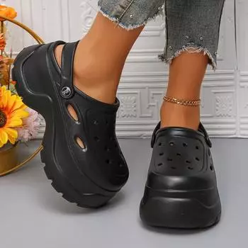 Лето 2024, однотонные женские сабо на массивной платформе, пляжные сандалии с мягкой толстой подошвой, женские нескользящие тапочки на танкетке из ЭВА 41 хаки