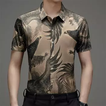 Лето 2024, свободные дышащие 3d принты, модные крутые модные гавайские рубашки, топы для пляжной вечеринки, летние мужские рубашки с короткими рукавами 4XL 3XL серый