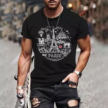 Лето 2024, забавная футболка с 3D принтом PARIS Letter, модная повседневная мужская уличная одежда, мужской топ большого размера S