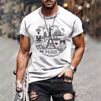 Лето 2024, забавная футболка с 3D принтом PARIS Letter, модная повседневная мужская уличная одежда, мужской топ большого размера S