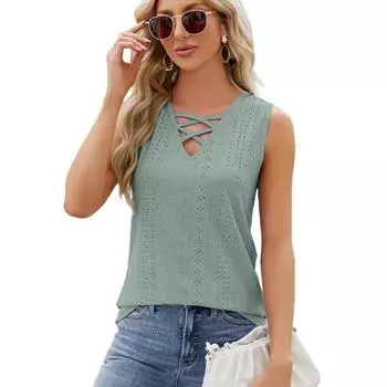 Лето 2024, жаккардовая блузка с v-образным вырезом, женская майка с завязками, модные элегантные топы без рукавов, жилет, женская полая однотонная женская одежда 112 S белый