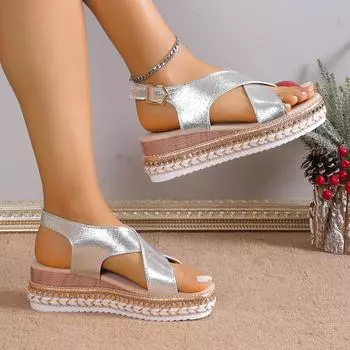 Лето 2024, женские сандалии Matsuke на толстой подошве с большой конопляной подошвой и полым наклонным каблуком, а также женские сандалии с рыбьим ртом 36 розовый