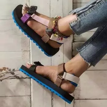 Лето 2024, женские сандалии на толстой подошве, маффины, женская пляжная обувь на липучке в тон 35 чёрный