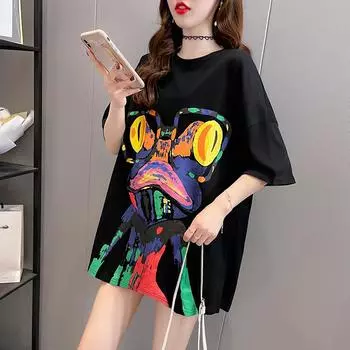 Лето 2024, женские забавные футболки с мультяшным принтом, большие футболки с рисунком, белые, черные топы y2k, модные футболки унисекс больших размеров, уличная одежда в стиле Харадзюку one size