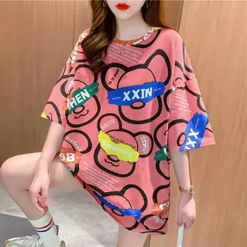 Лето 2024, женские забавные футболки с мультяшным принтом, большие футболки с рисунком, топы y2k, модные футболки унисекс больших размеров, уличная одежда в стиле Харадзюку, оптовая продажа one size