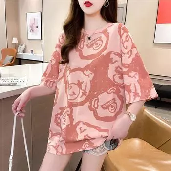 Лето 2024, женские забавные футболки с мультяшным принтом, большие футболки с графикой, топы y2k, модные футболки для пар, уличная одежда унисекс в стиле Харадзюку one size белый