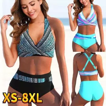 Лето 2024, женское модное бикини с принтом тай-дай, женский сексуальный комплект бикини с высокой талией, купальник из двух предметов, свободные пляжные купальные костюмы S чёрный