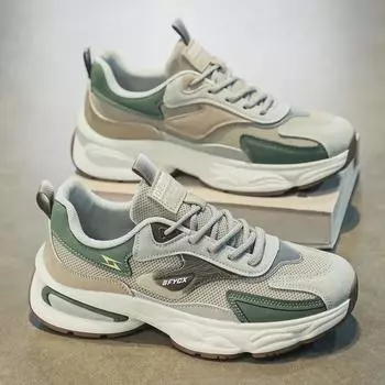 Лето 2025 г. Мужская дышащая сетчатая спортивная обувь: Универсальные, дезодорирующие, износостойкие, с толстой подошвой для подростков и пап 42