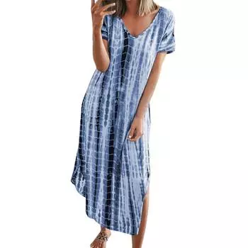 Лето 2025 г., популярное платье большого размера с V-образным вырезом, с разрезами и принтом тай-дай, с тонкими краями и нерегулярным кроем S фиолетовый