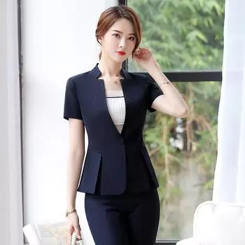 Лето 2025 г. Женские профессиональные модные костюмы с коротким рукавом — формальный, элегантный стиль OL S