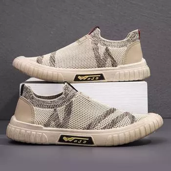 Лето 2025 года, дышащая мужская повседневная обувь, ленивая спортивная обувь, дышащая трендовая обувь для доски, новая легкая корейская версия, летающее плетение 39 чёрный