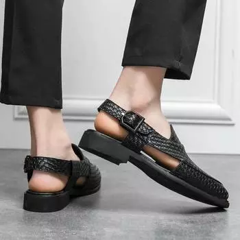 Лето 2025 года, модные сандалии из плетеной кожи, европейские и американские, персонализированные однотонные пляжные сандалии большого размера 38