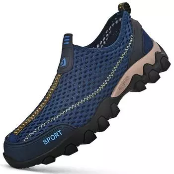 Лето 2025 года, мужская обувь, дышащая, нескользящая, полая, походная обувь для активного отдыха, сетчатая, повседневная, легкая, быстросохнущая, болотная обувь 38
